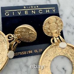 Vintage Givenchy Or En Émail Noir Perle Goutte Jumbo XL Clip Boucles D'oreilles