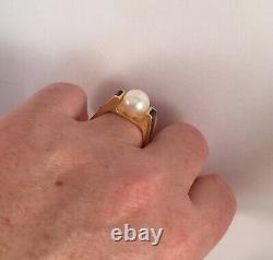 Vintage Jewellery Gold Ring White Pearl Black Enamel Antique Deco Bijoux