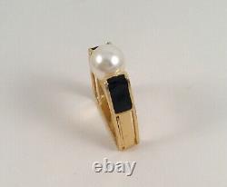Vintage Jewellery Gold Ring White Pearl Black Enamel Antique Deco Bijoux