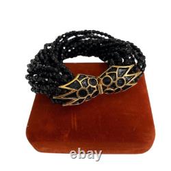 Vintage Kenneth Jay Lane Kjl 60s-80s Bracelet Perles Noires Fermoir En Émail D'or