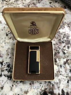 Vintage Mark Cross Italie Plaqué Or Noir Émail Lighter
