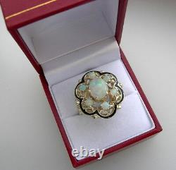 Vintage Opal & Black Enamel Ring 14k Or Jaune 11.7 Gr