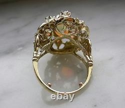 Vintage Opal & Black Enamel Ring 14k Or Jaune 11.7 Gr