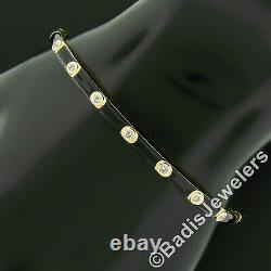 Vintage Or 18k 6,25 Noir Émail Avec Lunette Diamond Hinged Open Bangle Bracelet