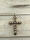 Vintage Pearl Gold Cross Or Jaune 14k Avec Brooches Et Pins Noirs