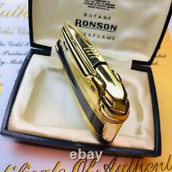 Vintage Ronson Varaflame Premier 24ct Gold Plated With Black Enamel Centre
