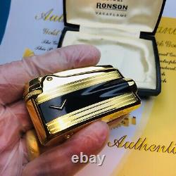 Vintage Ronson Varaflame Premier 24ct Gold Plated With Black Enamel Centre