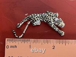 Vintage Solide 14k Leopard Noir Émail Avecwhitw Or Collier Pin-brooch