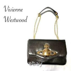Vivienne Westwood Shoulder Bag Chain Orb Enamel Black Gold Original Used F/s Jpn