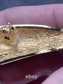 Vtg Christian Dior Gold Tone Black Enamel Strass Brooch Pin Ribbon Swag