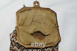 Whiting Et Davis Flat Mesh Enamel Gold Tone Cadre Bag C. 1800's