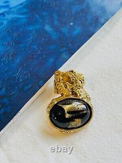 Yves Saint Laurent Ysl Arty Black Foil Statement Cabochon Chunky Ring, 4, Or